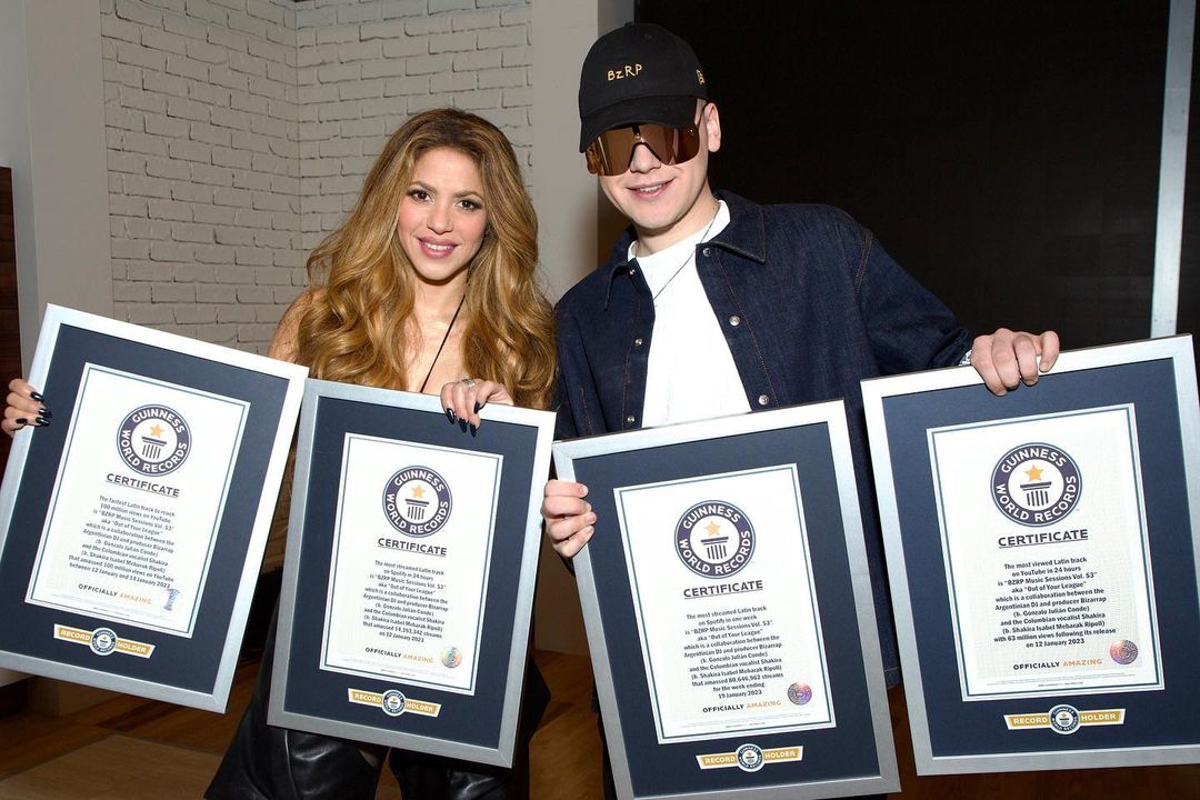 Shakira y Bizarrap logran 4 records Guinness con su colaboracion. Foto @guinnessworldrecords